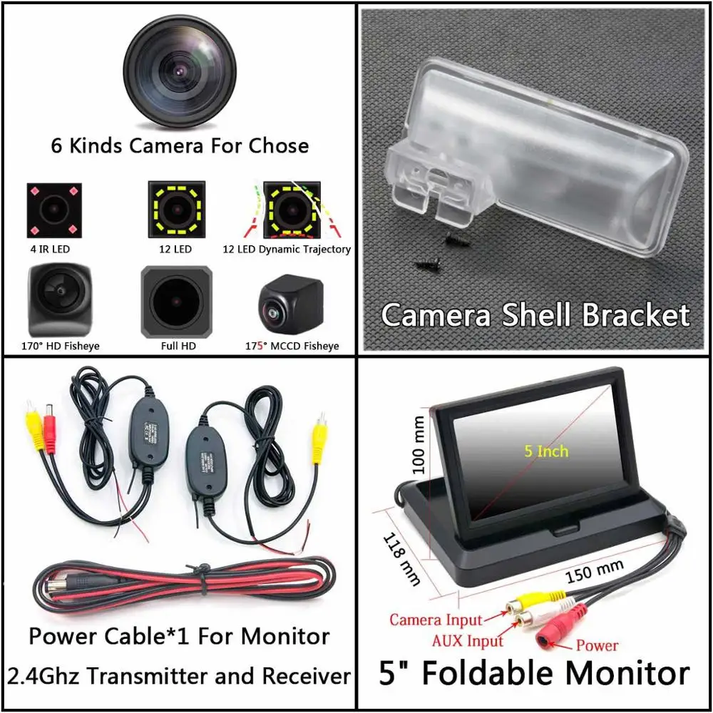 Cam Wireless 5 Fold 175 градусов 1080P рыбий глаз задний вид автомобиля камера для Subaru Forester 2013 Subaru WRX Парковка монитор - Название цвета: Cam Wireless 5 Fold
