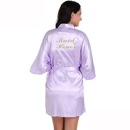 light purple Золотая Марка 'горничная с честью' Шелковый Атласный Свадебный халат подружки невесты твердый кимоно халат модный ночной халат летний халат для женщин - Цвет: light purple