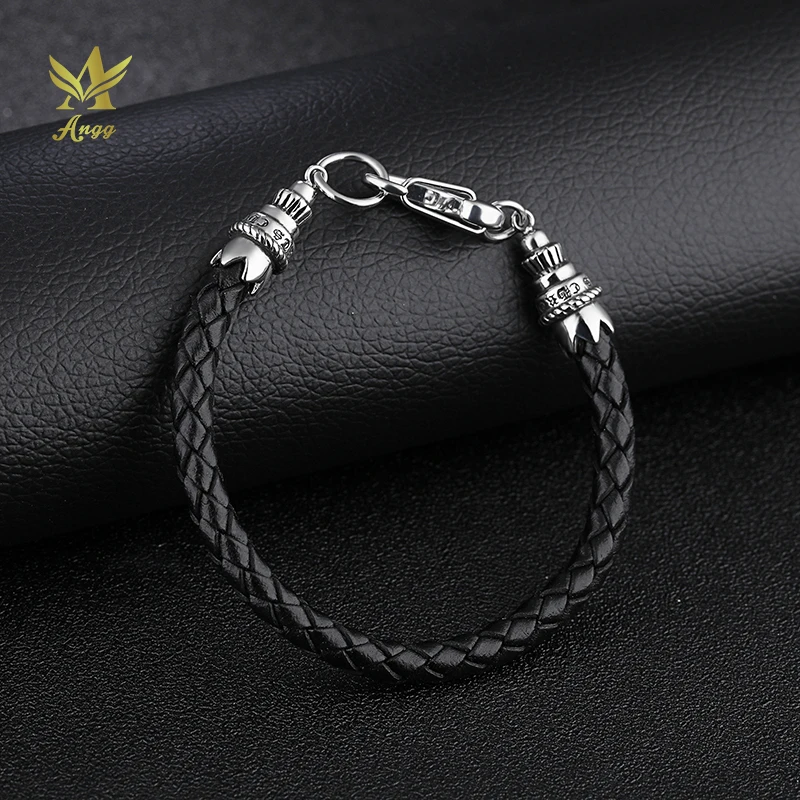 Angg санскрит Кожа Личность Браслеты для Для мужчин Тибетский застежка