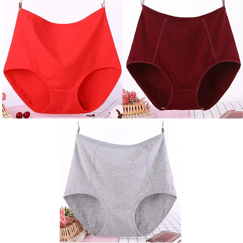 Red win red gray 3 шт./лот, большие размеры, XL-6XL, сексуальные, высокая талия, женские хлопковые Однотонные трусы, трусы-плавки из дышащей ткани, нижнее белье, трусики - Цвет: Red win red gray