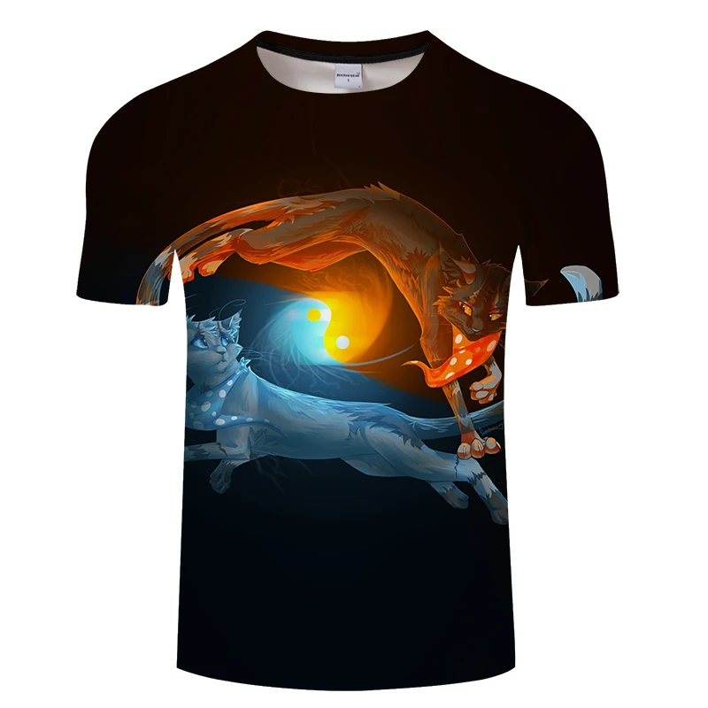2019 new fire-breathing cat T-shirt and cuddly furry 3D print man/woman summer O collar Asian size s-6xl | Мужская одежда
