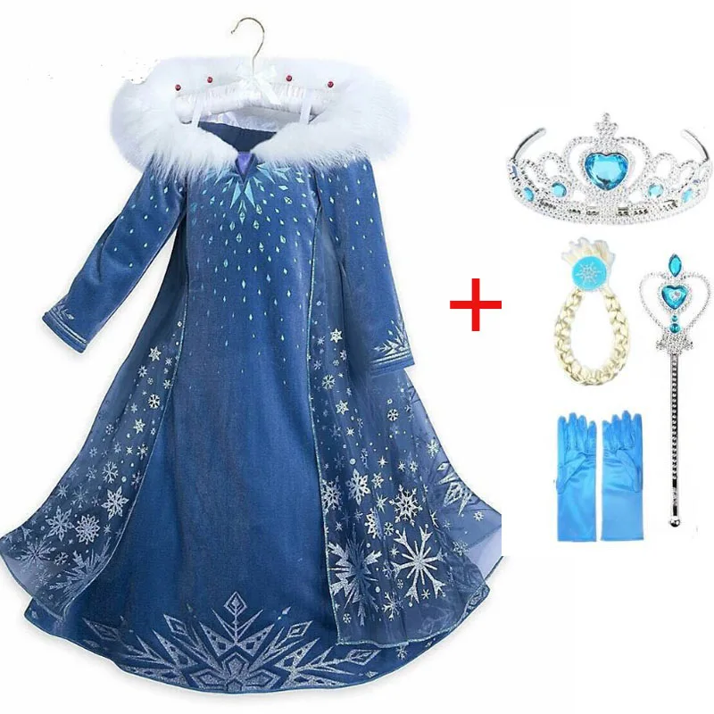 

2021 New Elsa Dress Girls Party Vestidos Cosplay Girl Clothing Anna Snow Queen Print Birthday Princess Dress Kids Costume