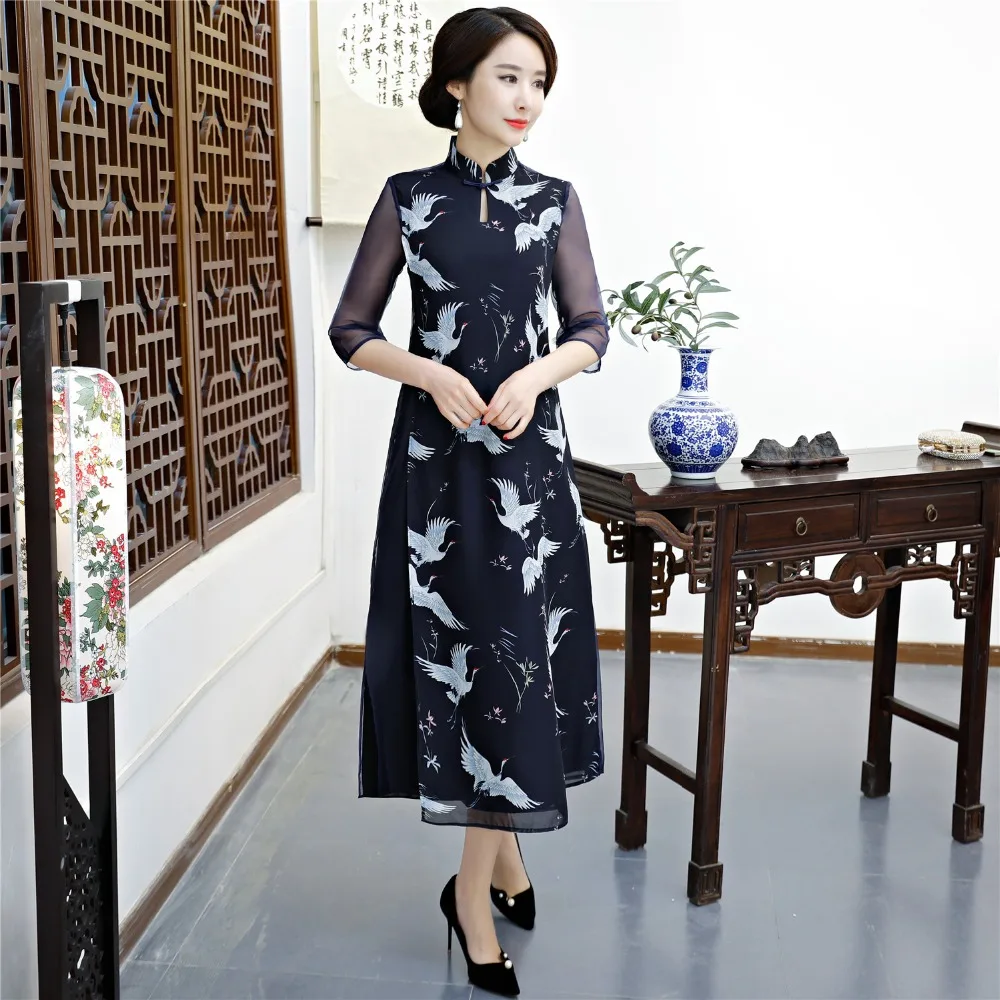 Шанхай история новая распродажа Весна аозай Вьетнам cheongsam платье для женщин традиционная одежда аозай комплект длинный qipao