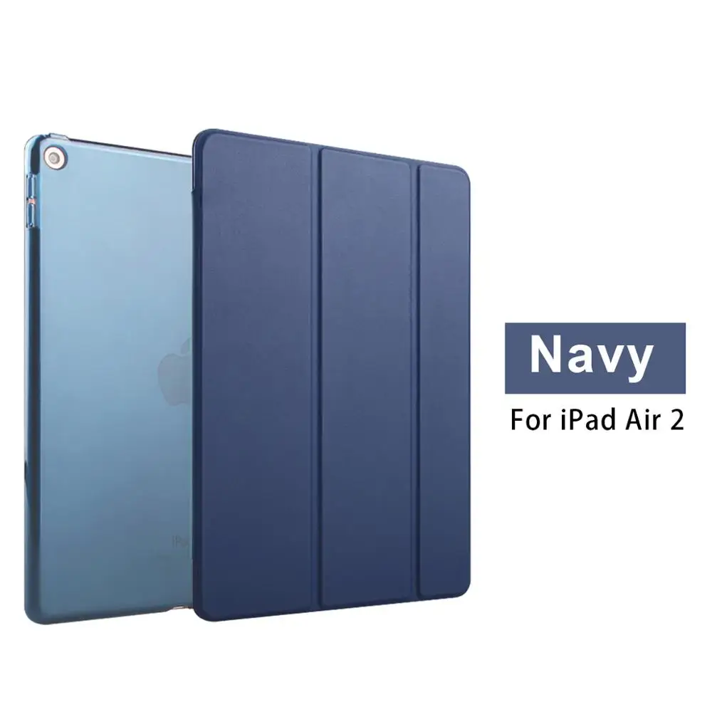 Ультра тонкий умный чехол-накладка для Apple iPad Air 2 iPad 6 из искусственной кожи, складной чехол-книжка с функцией автоматического пробуждения/сна - Цвет: navy