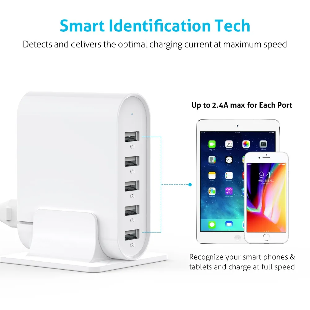 5 портов сматфон USB зарядное устройство 22 Вт настольная зарядная станция для iPhone /