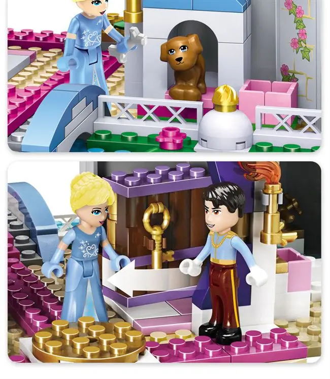 Disney образование принцессы игрушки Романтический замок Золушки строительные