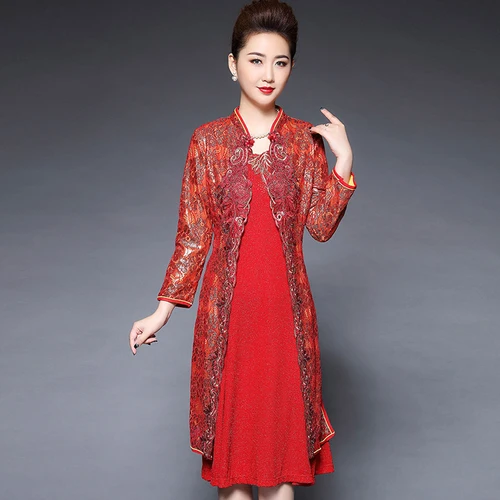 Осеннее свадебное банкетное женское платье среднего возраста новый стиль зима