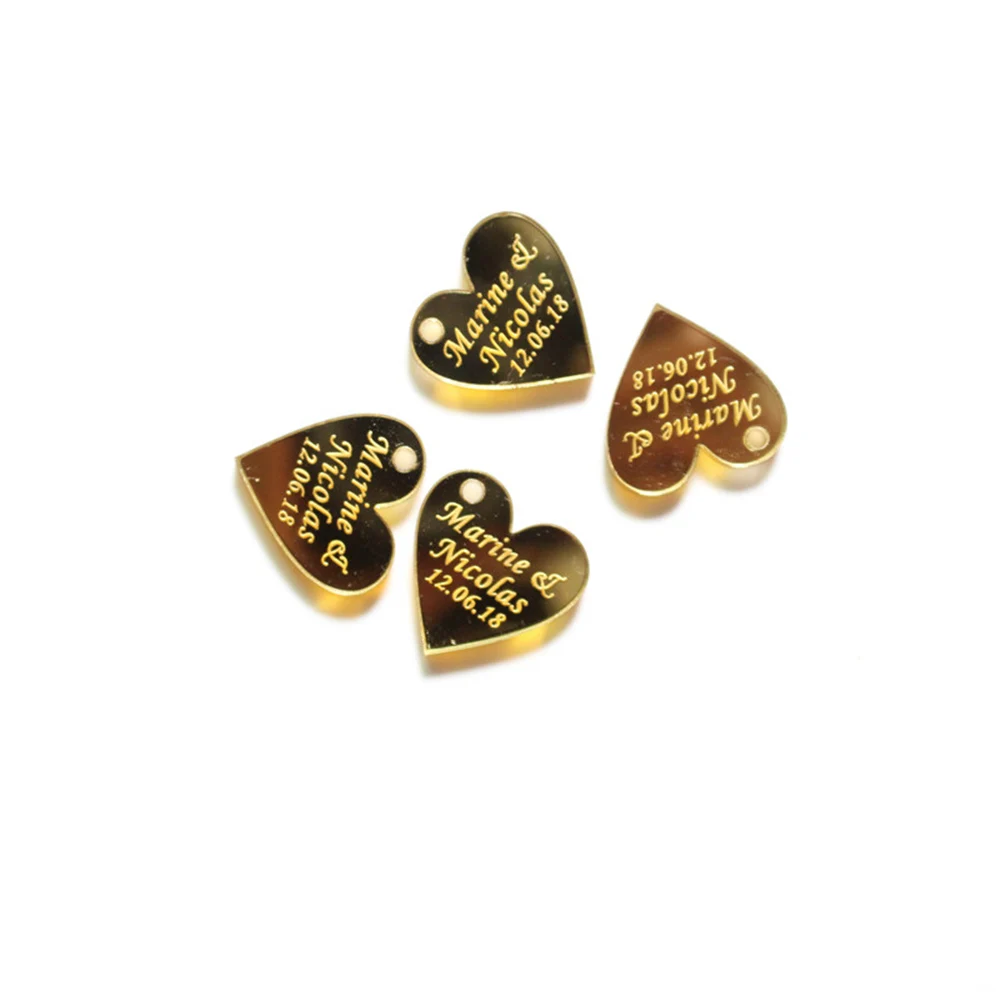 Gold With A Hole 100 штук персонализированные Выгравированные Mr& Mrs фамилия Серебряное Зеркало акриловое любовь, сердце, Свадьба Вечерние стол центральные украшения сувениры - Цвет: Gold With A Hole