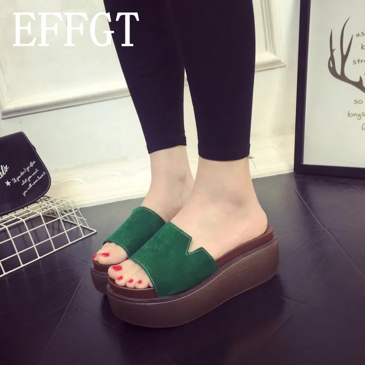EFFGT 2018 new summer fashion waterproof ladies Scrub slippers platform wedge sandals thick high-heeled slipper flip flops V658 | Обувь