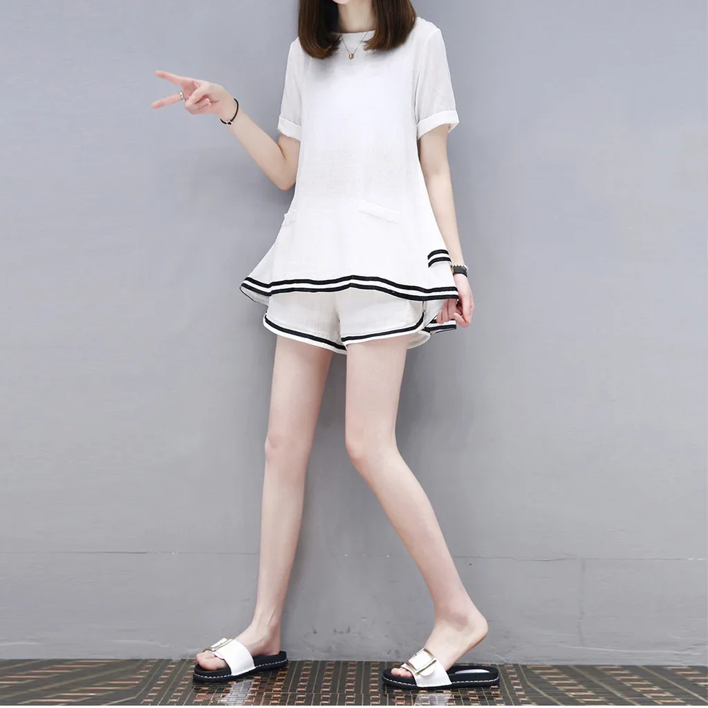 Fashion Women Two Piece Sets Sport Ruffle Pants Set Suit Summer Daily Clothing Solid Casual Blouse Tops Shirt костюм женский |
