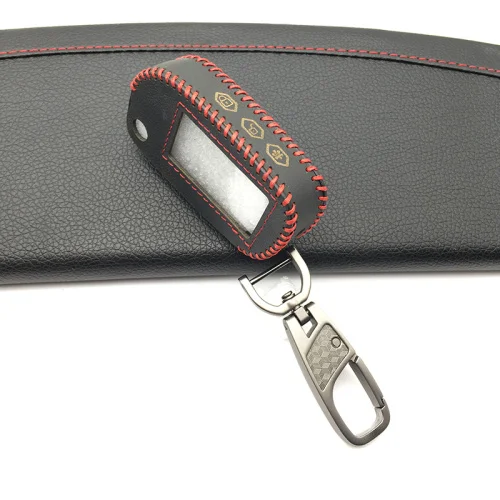 Russian Car Alarm A91 Leather Key Case Cover for Starline A91 A61 B9 B6 fob Bag A91 folding Car Flip Remote Protect Shell - Название цвета: Red line -keychain