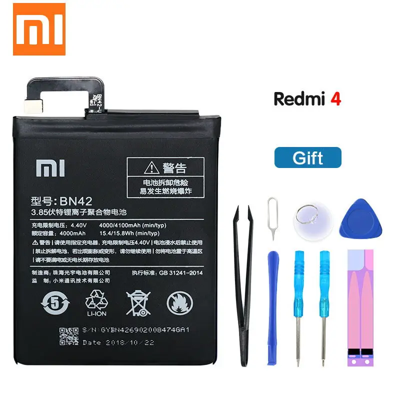 XiaoMi оригинальный аккумулятор телефона BN42 для Xiaomi Hongmi Redmi 4 сменный 4000 мАч высокой