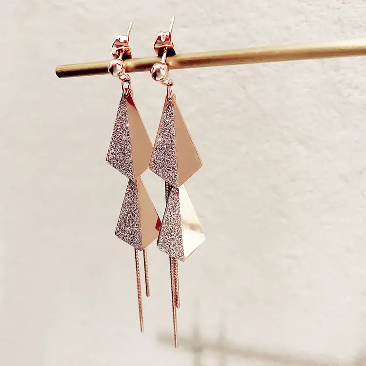 

Titanium Steel Oblique Geometric Double Triangular Earrings Fashion Rose Gold Color Earrings Jewelry