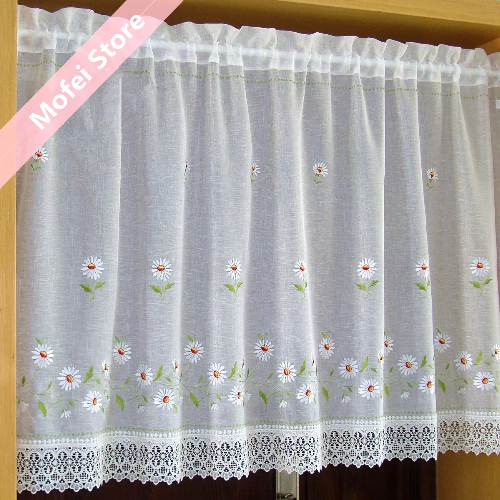 Сельская полузанавеска вышитая оконная занавеска кружевная кофейного цвета для