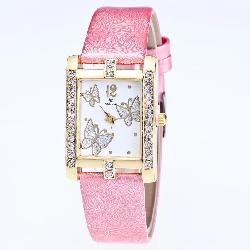 Женские Модные кварцевые часы женские кожаные повседневные со стразами золотые