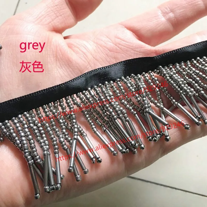 grey 1 ярд/партия, богемное серое кружевное платье с бусинами, украшенное серыми бусинами, кружевное платье с бахромой для танцевального костюма - Цвет: grey