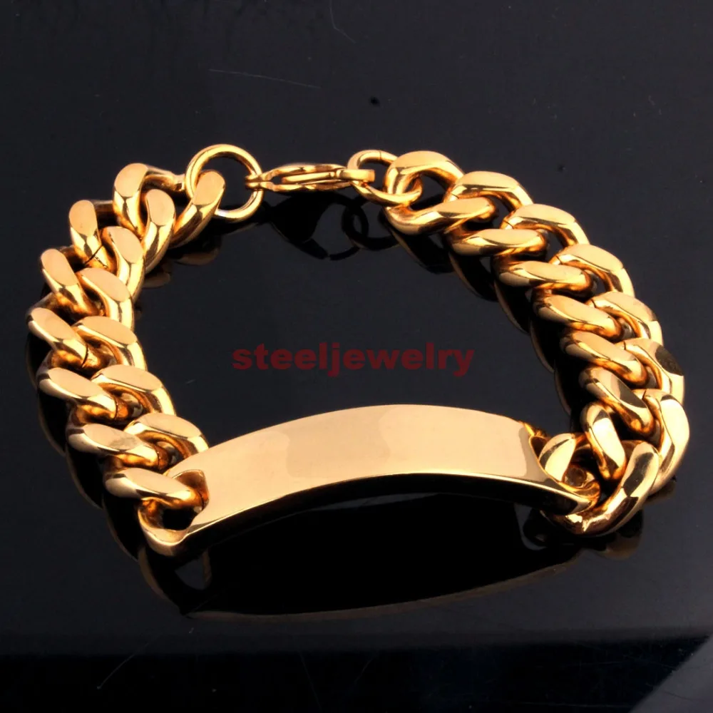 Мужской браслет из нержавеющей стали под серебро и золото 15 мм 9 дюймов|stainless steel