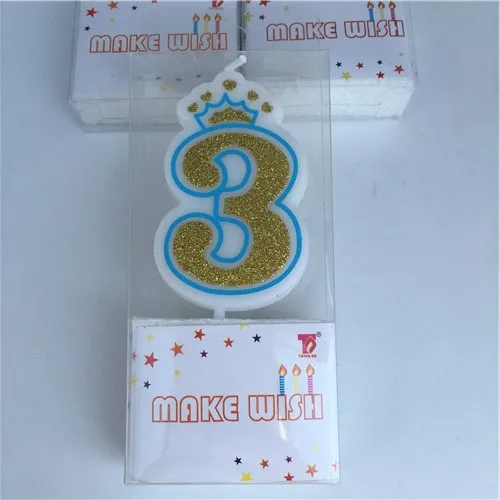 3-gold blue 1 шт 0-9 номер мультфильм корона Золотая свеча мальчик/девочка ребенок душ Дети День рождения праздничный торт свечи-цифры подарок - Цвет: 3-gold blue