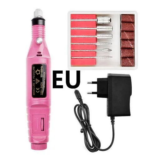 Pink-EU Plug Электрическая дрель для ногтей, маникюрный набор, ручка для дизайна ногтей, педикюр, Шлифовальная Пилка Для дизайна ногтей, набор инструментов для дизайна ногтей, штепсельная вилка стандарта ЕС/США, TSLM2 - Цвет: Pink-EU Plug