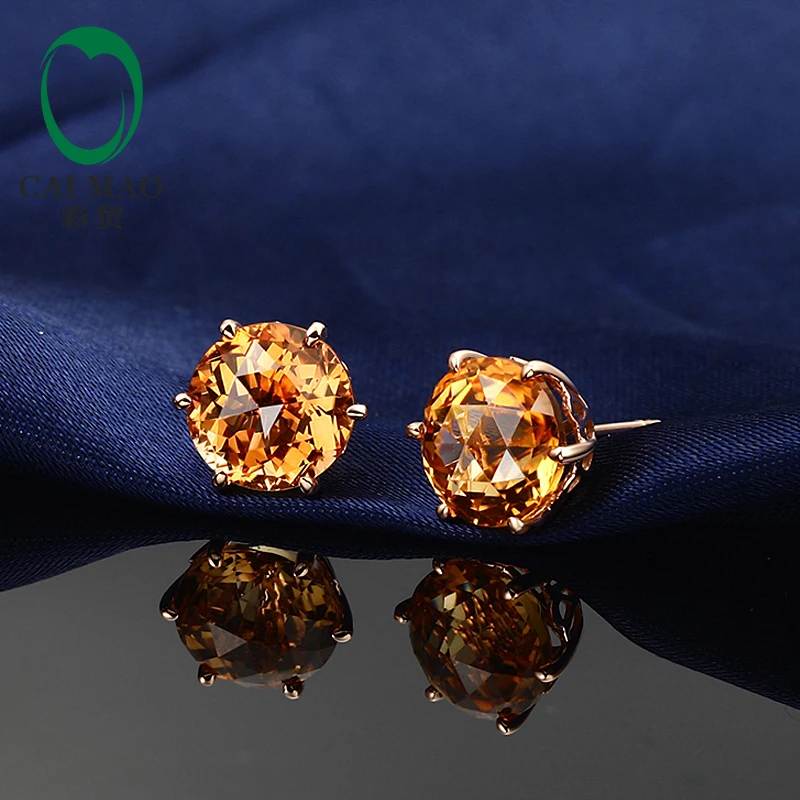 Серьги-пусеты CaiMao из розового золота 7 35 карат 10 мм цитрин 14KT/AU585 | Украшения и