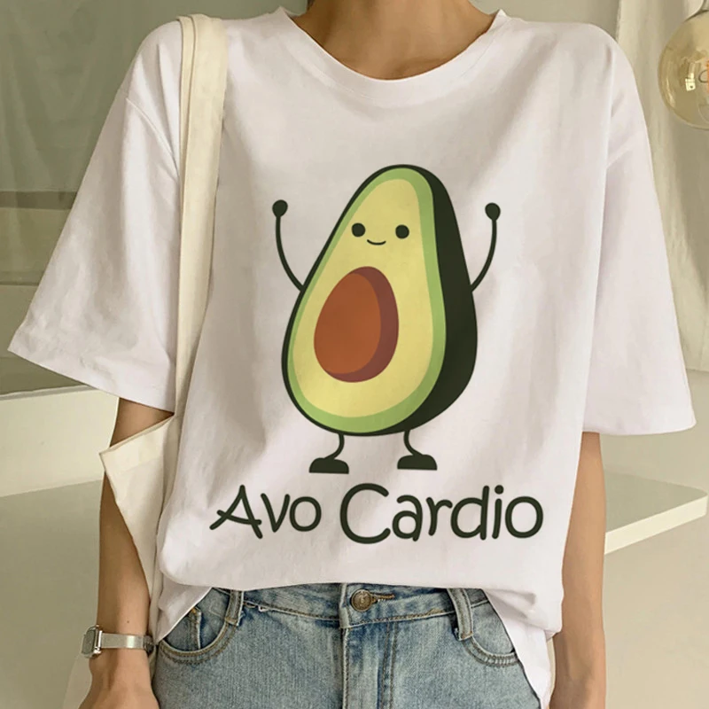 New T shirt Women Cartoon Avocado Vegan Short Sleeve Cute T-shirt Small Fresh Casual Harajuku Ullzang Tshirt Fashion Tops | Женская