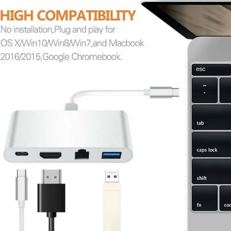 Basix Usb C Ethernet USB к HDMI 4 K + гигабитный (RJ45 порт) 3 0 type концентратор адаптер разветвитель