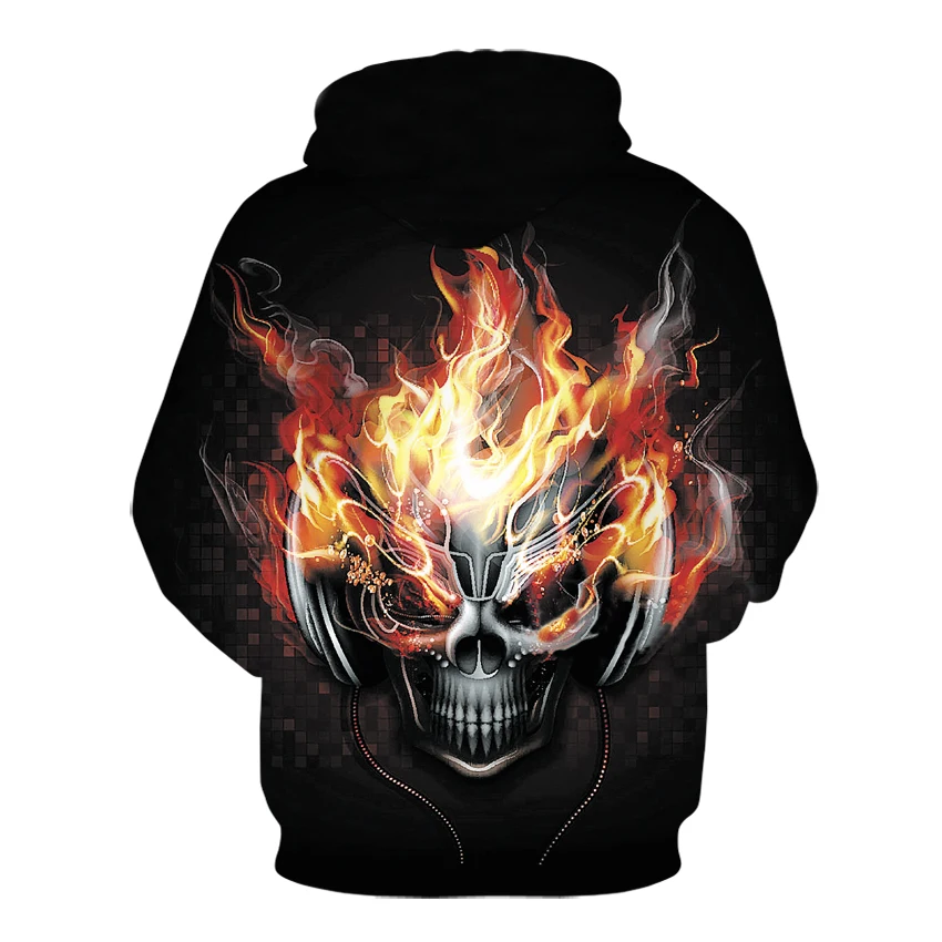 Толстовка с капюшоном Fire Skull мужская и женская модная толстовка спортивный