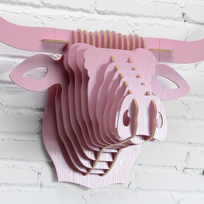 Бык голова стене висит творческий животных buffalo OX глава декор DIY деревянный