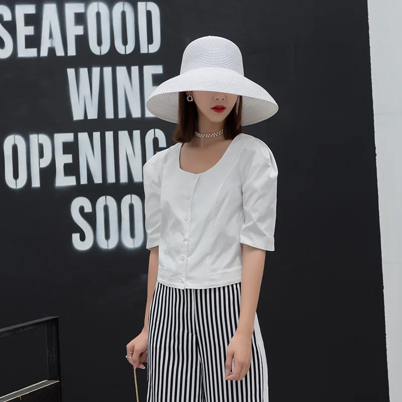 Riokeke Big O Neck Short Sleeve Women's Shirt Modern Retro 2018 Summer Womens Tops and Blouses Women Blouse Shirts Solid |