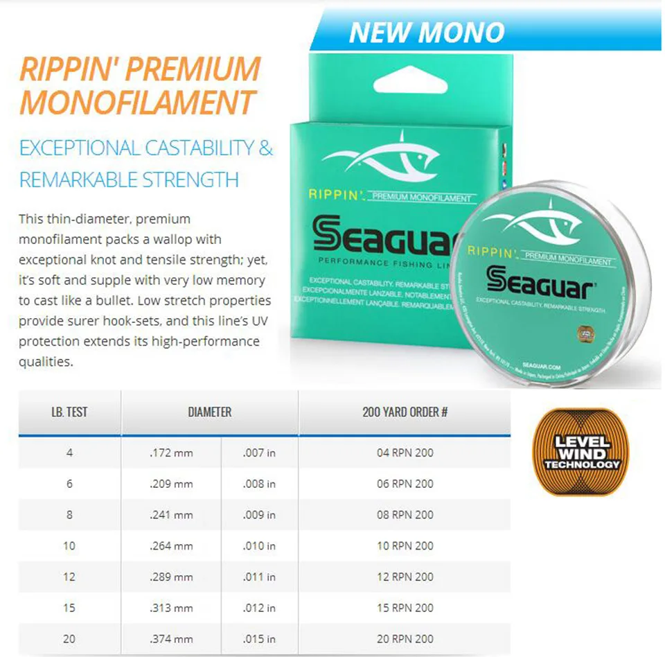 100% оригинальная нейлоновая рыболовная леска seaguar RIPPIN 6LB 12LB 183 м Новая моно мягкая и