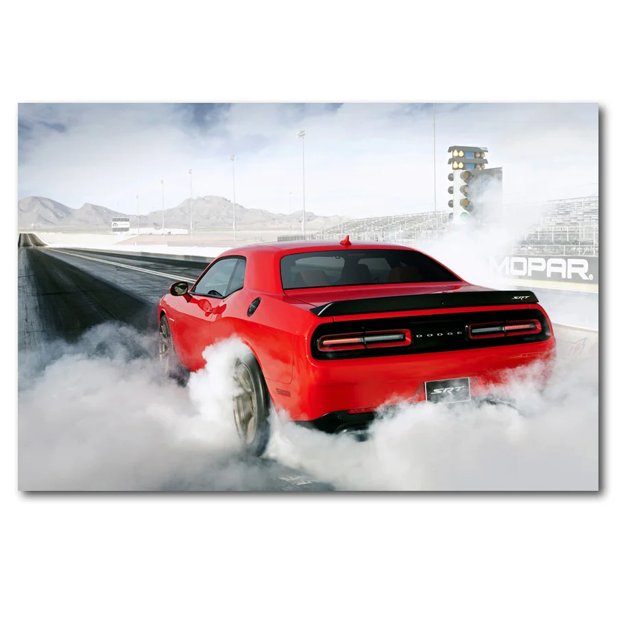 Dodge Challenger SRT ведьма красный автомобиль мышцы Wall Art постер Холст Искусство Печать