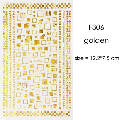 F306gold 1 лист серебряный золотой белый черный абстрактная графика дизайн круглый квадратный треугольник наклейки для ногтей Луна Звезда наклейки для ногтей - Цвет: F306gold