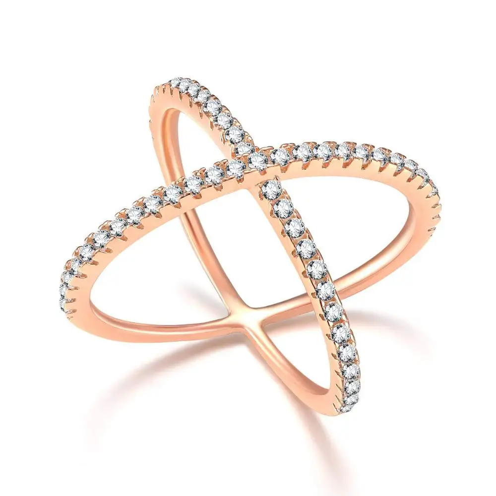 A rose gold Tigrade Роскошные кольцо из стерлингового серебра 925 для женщин X Форма Крест Дизайн кубический циркон модные ювелирные изделия Famale CZ вечность кольца - Цвет основного камня: A rose gold