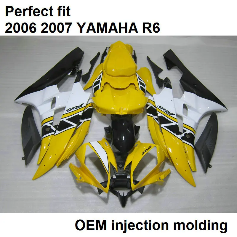 Комплект обтекателей для мотоцикла YAMAHA YZF R6 2006 2007 желтый черный белый комплект 06 07