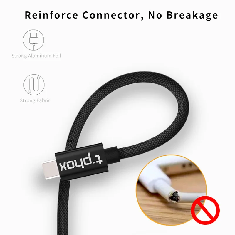 T-phox USB Type C to Cable for Samsung Galaxy S10 S9 Note 9 Support PD 60W QC3.0 3A Quick Charge Type-C Devices | Мобильные телефоны
