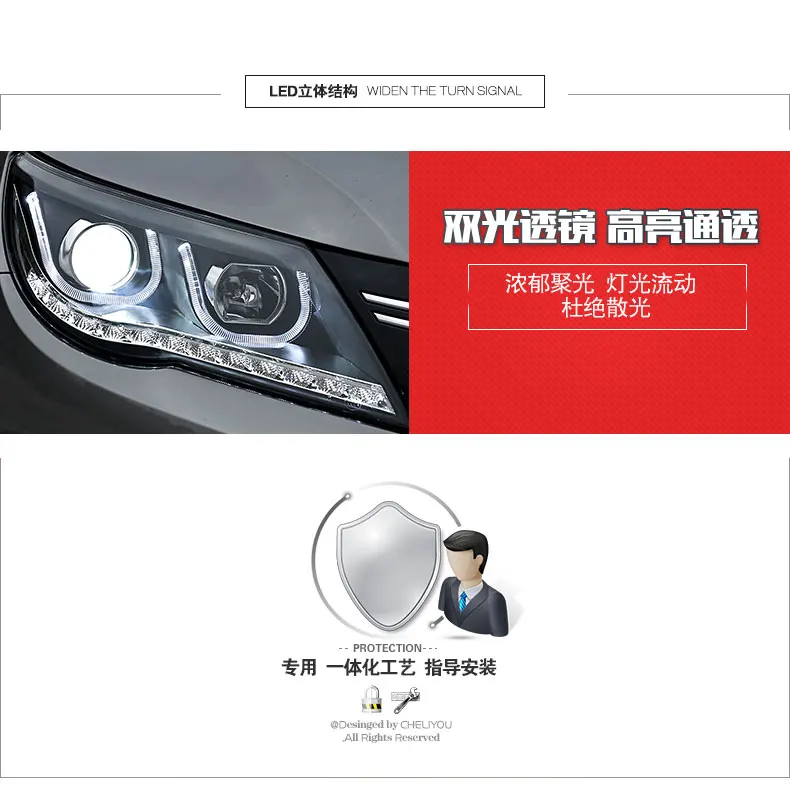 Автомобильный Стайлинг для VW 2010-2013 Tiguan фары нового Tiguan светодиодный фары DRL Объектив Двойной Луч H7 ксеноновые автомобильные аксессуары
