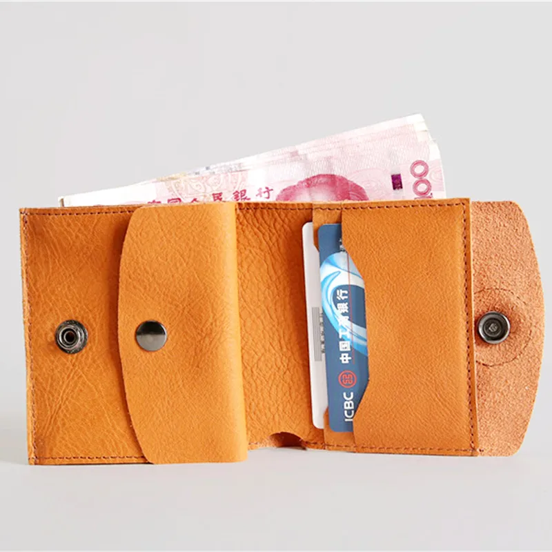

LEACOOL Vintage Genuine Leather Wallet Cowhide Men Women Big Rivet Short Purse Coin Pocket Card Holder