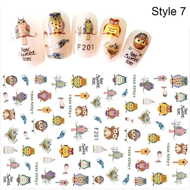 Style 7-F201 10 стилей модный дизайн ногтей украшение стикер Клей цветок лист животных DIY маникюр Советы Обертывания ногти наклейка слайдеры - Цвет: Style 7-F201