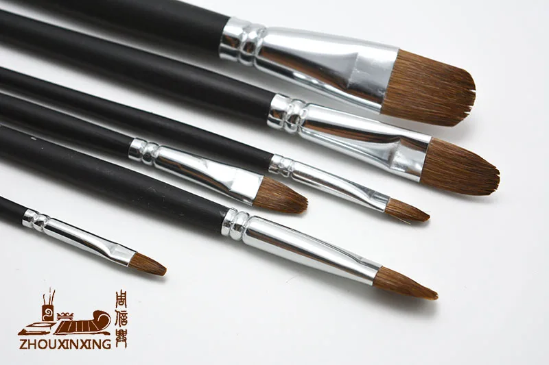 6 pcs/set weasel hair Fingernail sape oil painting brush black long wood rod Gouache Watercolor Painting Pen art supplies