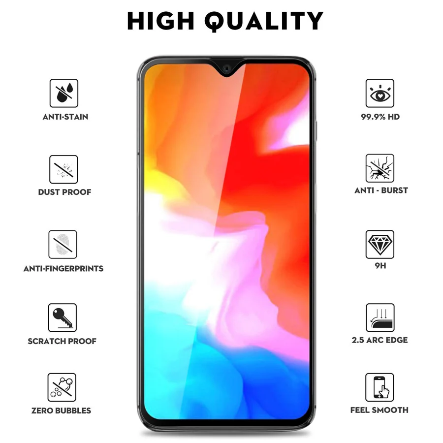 2PCS For Oneplus 6T Tempered Glass Full Coverage Screen Protector 6 T 6.41inch 9h Protective Film Voppton | Мобильные телефоны и