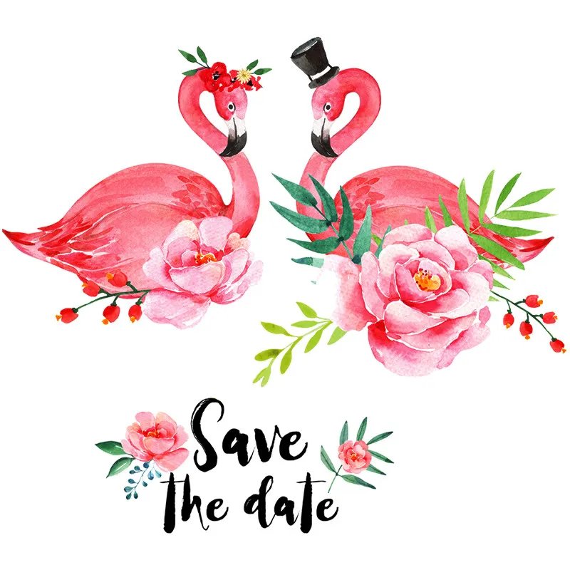 Наклейка на стену в виде фламинго цветов и зеленых листьев для детской