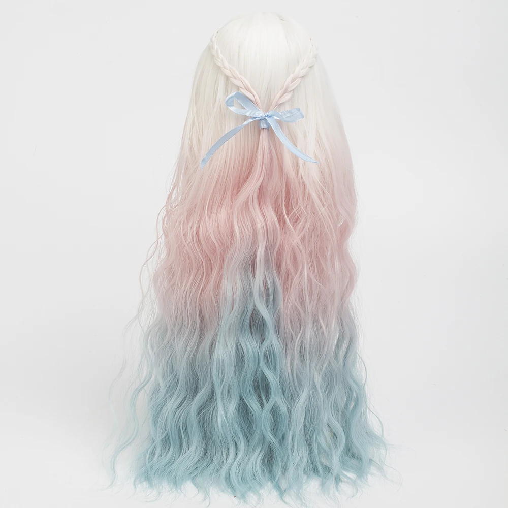 

Doll Wigs Heat Resistant Wire Long Deep Curly White Pink Blue Color Hair for 1/3 1/4 1/6 BJD/SD Dolls