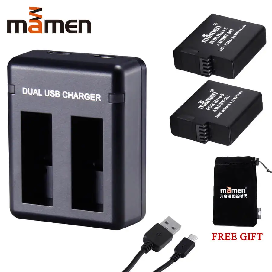 2 in 1 Kit Mamen 1650mAh AHDBT-501 Аккумулятор для цифровой камеры Gopro 501+ USB зарядное устройство для Gopro Hero 5 6 7 батарея для спортивной экшн-камеры - Цвет: 2 in 1 Kit