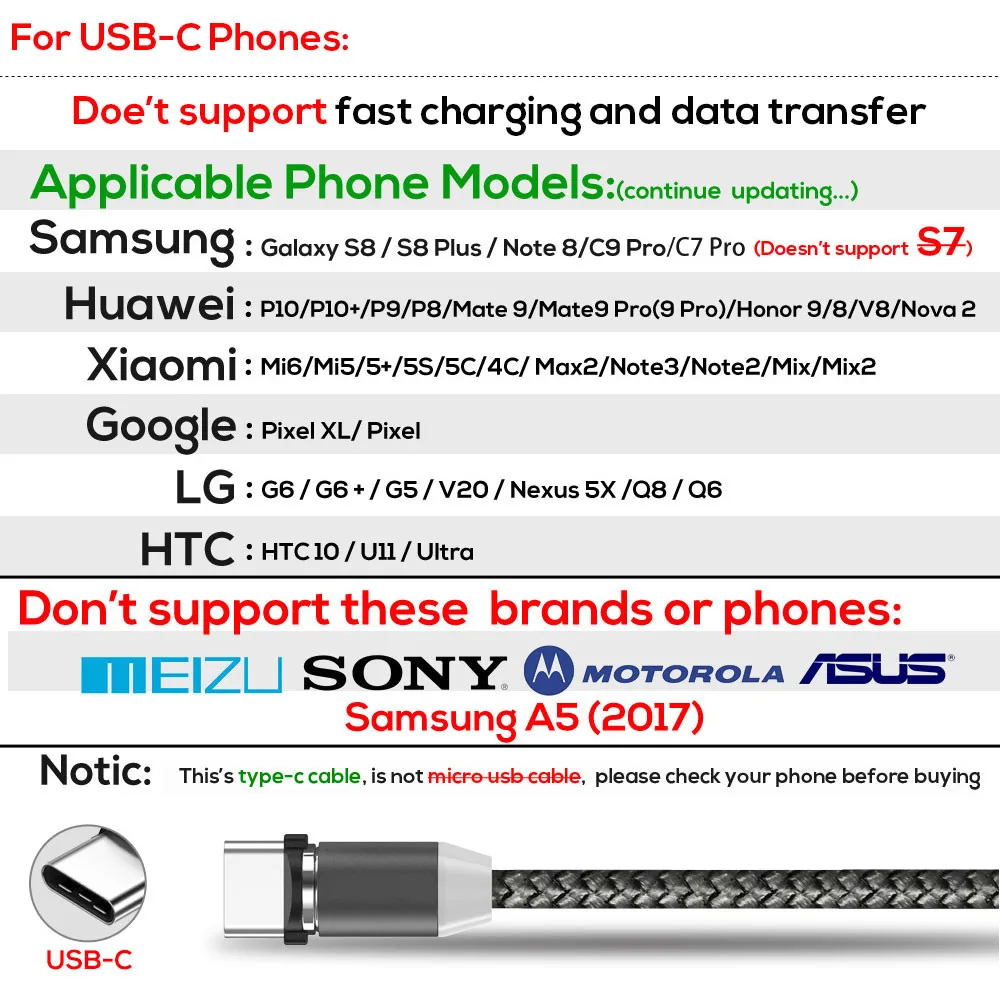 Магнитный кабель плетеный Тип C USB для Samsung S10 S9 S8 Plus зарядного устройства iPhone XR XS Max