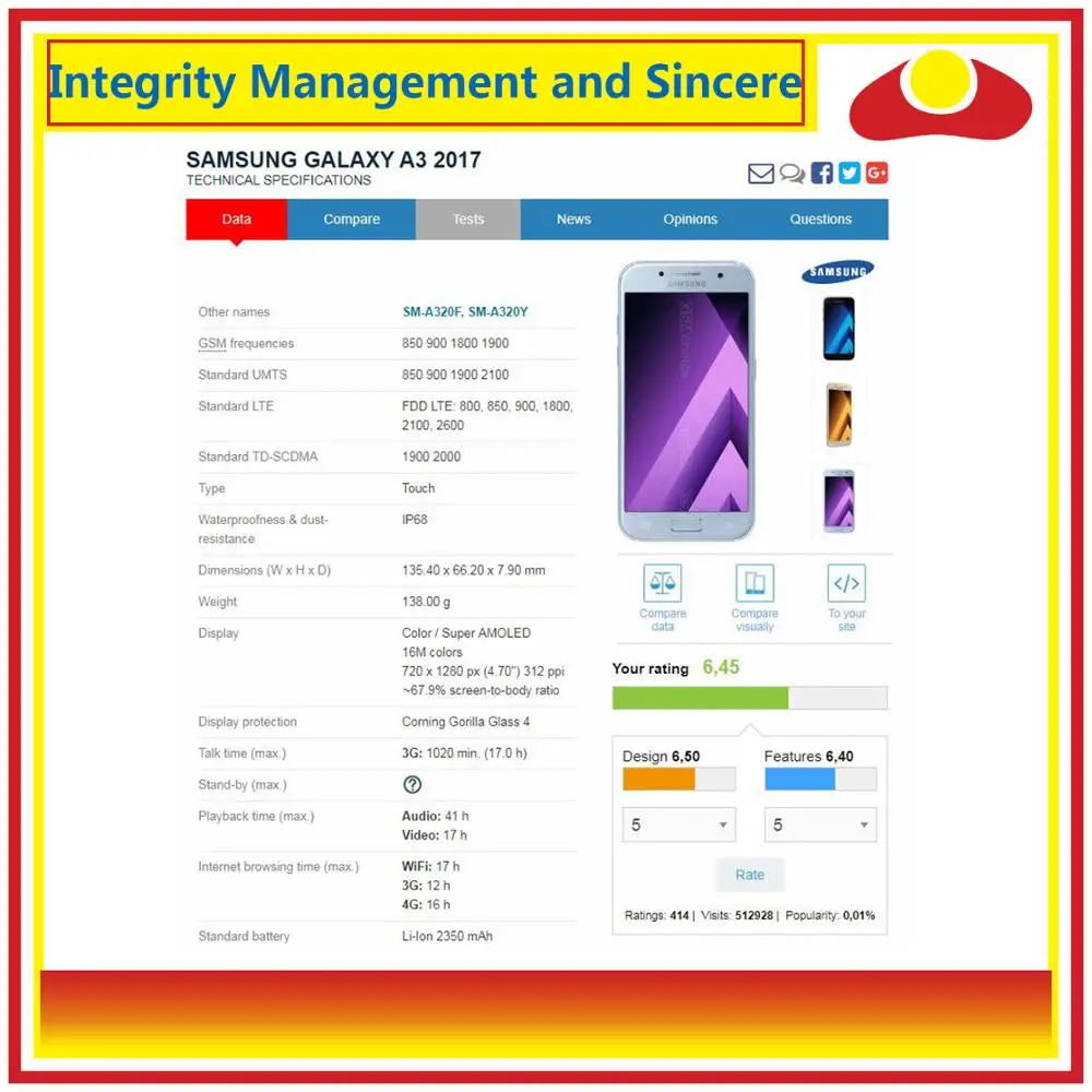 

ORIGINAL For Samsung Galaxy A3 2017 A320 A320M A320F A320Y LCD Display With Touch Screen Digitizer Panel Pantalla Complete