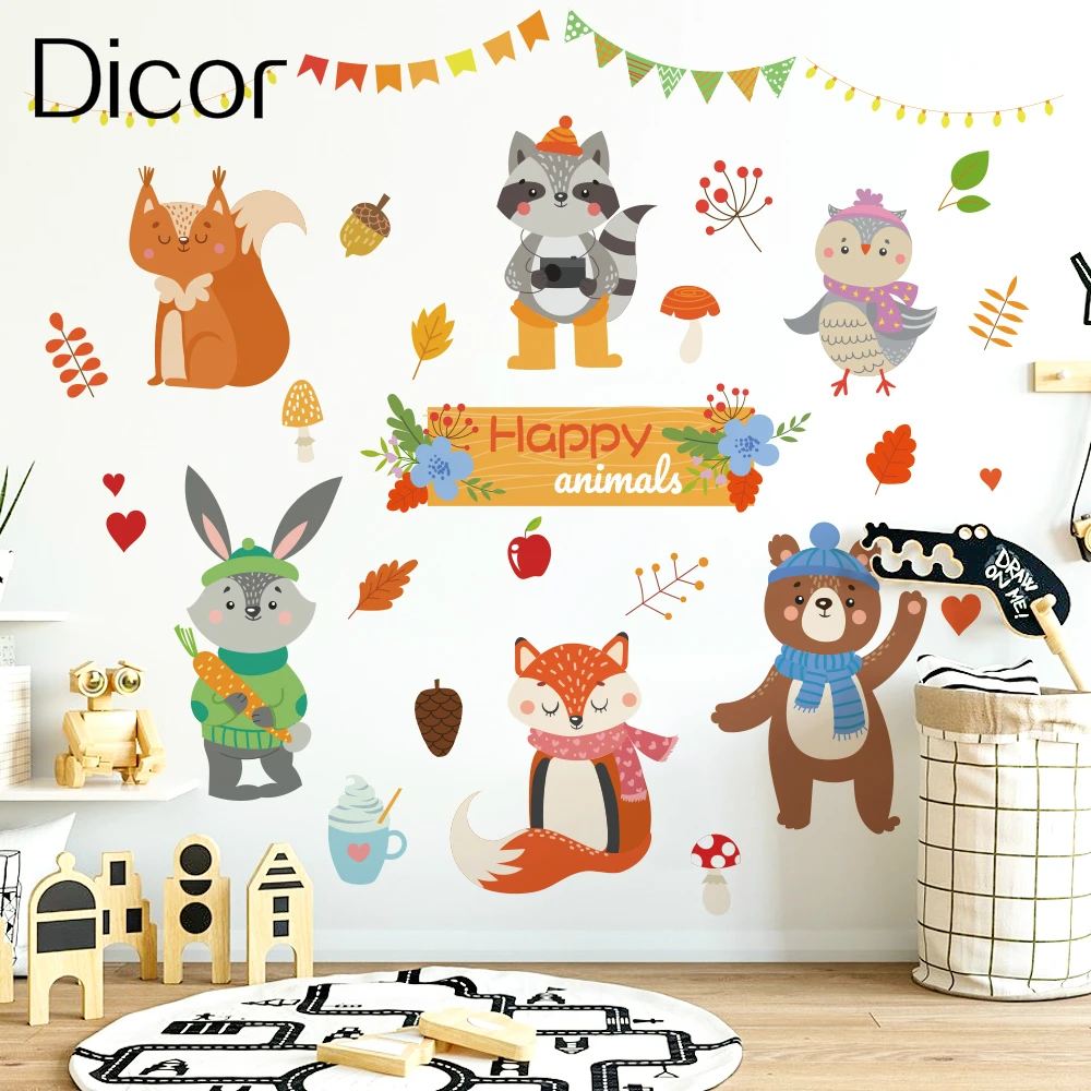 Животные Happy Party Декор бренд мультфильм Diy стикер на стену для детей украшения
