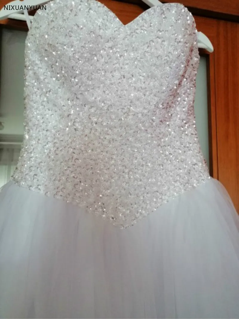 Sweetheart Ball Gown Wedding Dresses White Ivory Tulle Crystal Dress Lace Up Back Cheap Bride | Свадьбы и торжества
