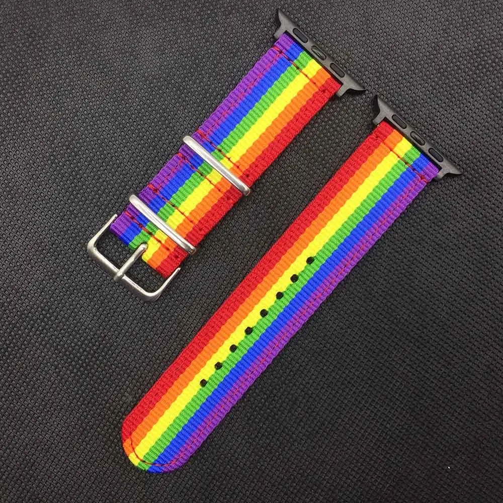 Rainbow Nylon Watchband 38mm 40mm 41mm 42mm 44mm 45mm for Apple Watch Series 7 6 SE 5 4 3 Bracelet Watch Strap for iwatch Band