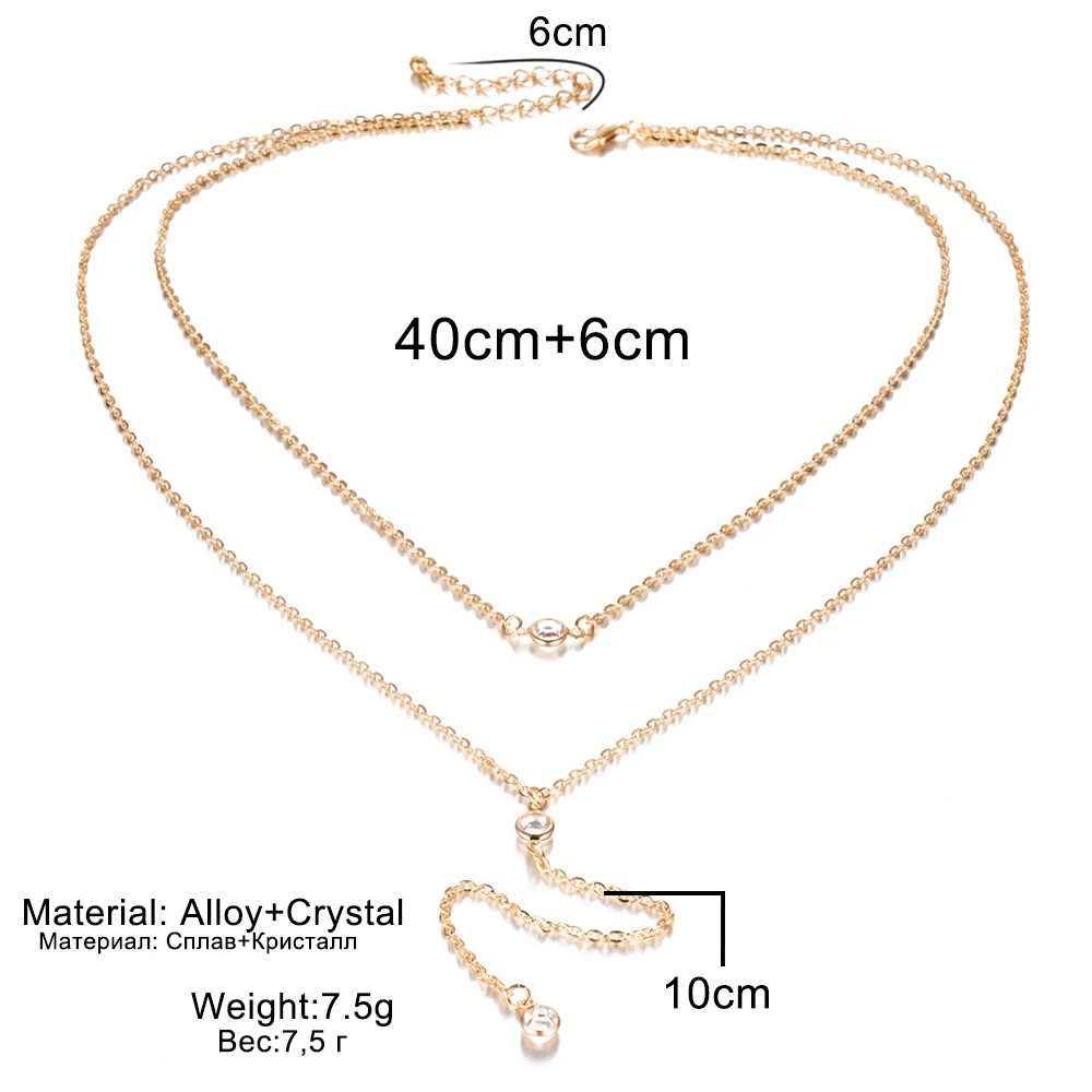 

FAMSHIN Charm Gold Color Boho Beach Sexy Body Jewelry Crystal Necklace Fashion Beach Multilayer Crystal Pendant Necklace