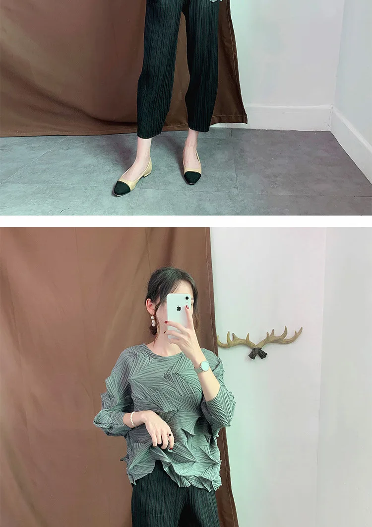 Большие размеры, футболки, осенние женские, большие, эластичные, Miyake, плиссированные, с круглым вырезом, однотонные, свободные безрукавки для женщин, 45-75 кг